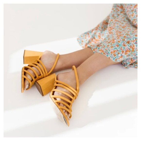 FREE PEOPLE • Colette Cinched Heels in Hot Orange - Picture 1 of 16